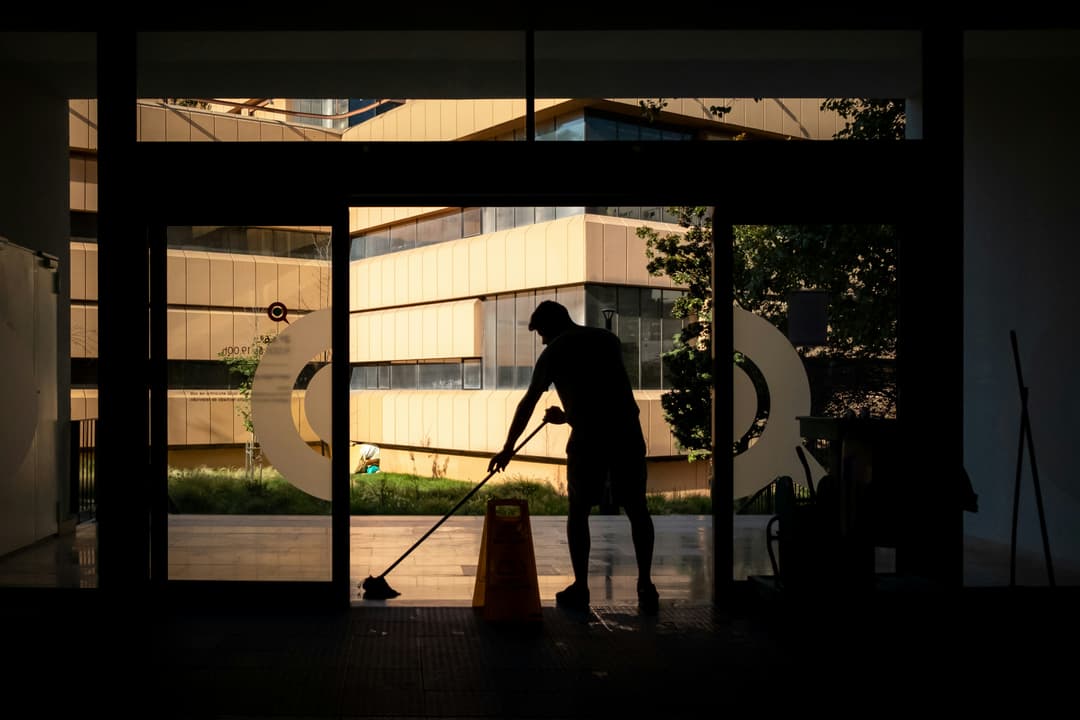 Day porter team maintaining a lobby space
